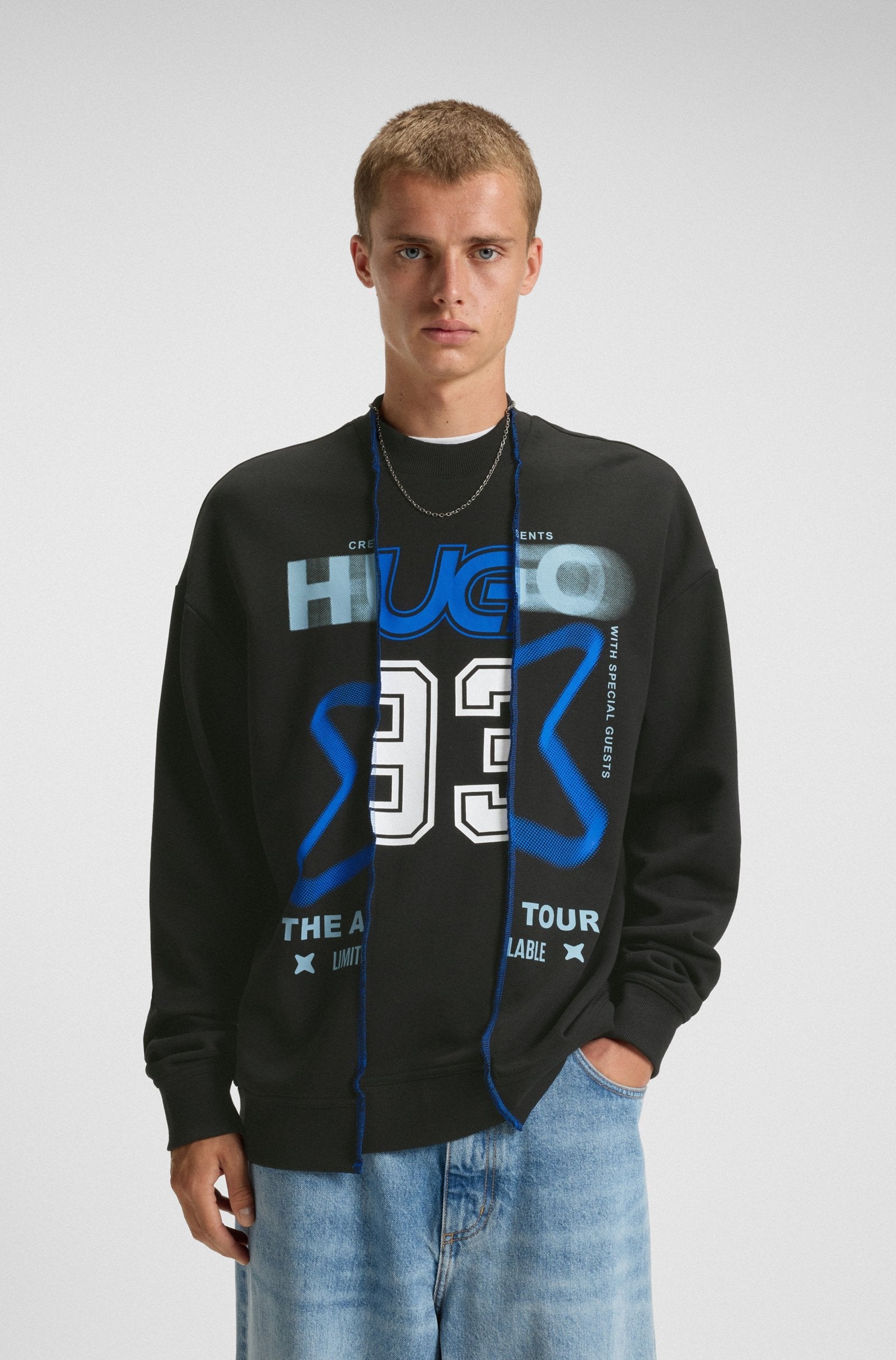 Sudadera de felpa de algodón con efecto a capas y mezcla de estampados