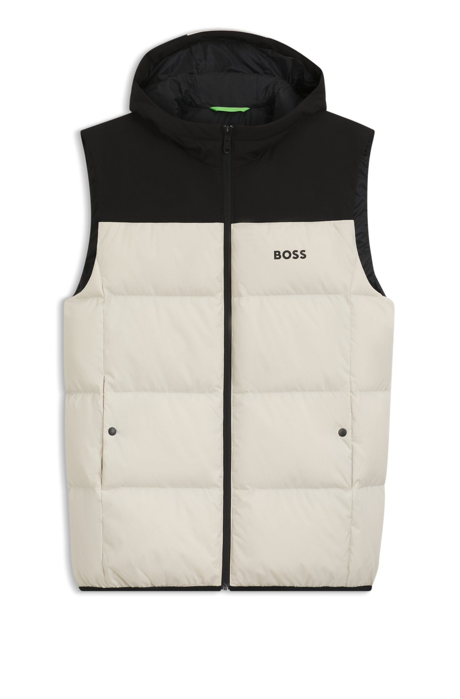 Chaleco con capucha repelente al agua con relleno de plumón