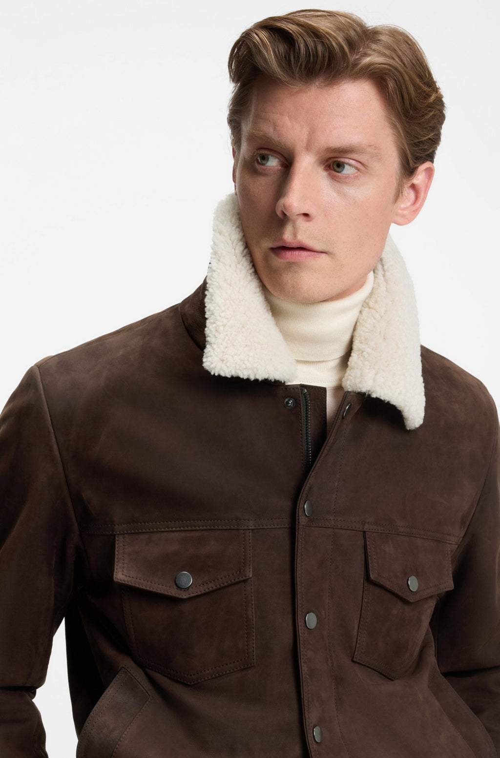 Cazadora de piel BECKHAM x BOSS con cuello de piel